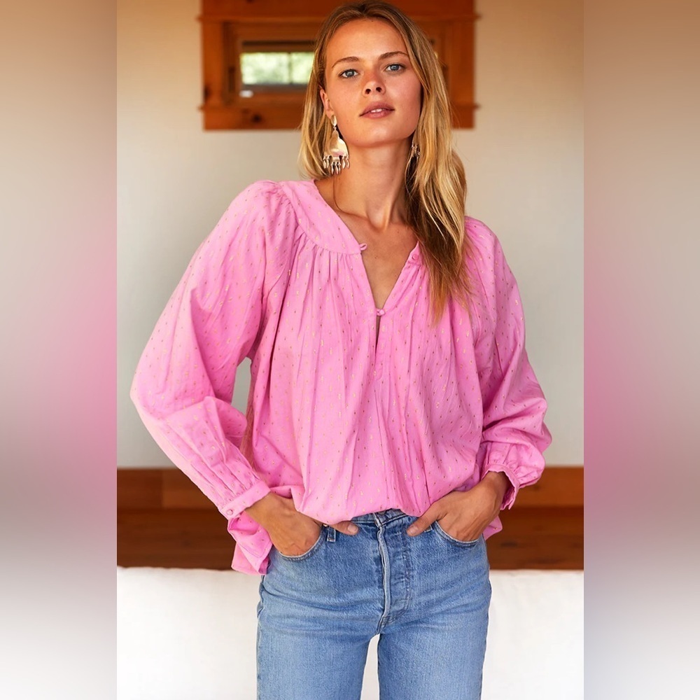 Emerson Fry India Collection Olympia Shirt - Pink‎ Gold Dot Lurex size XS